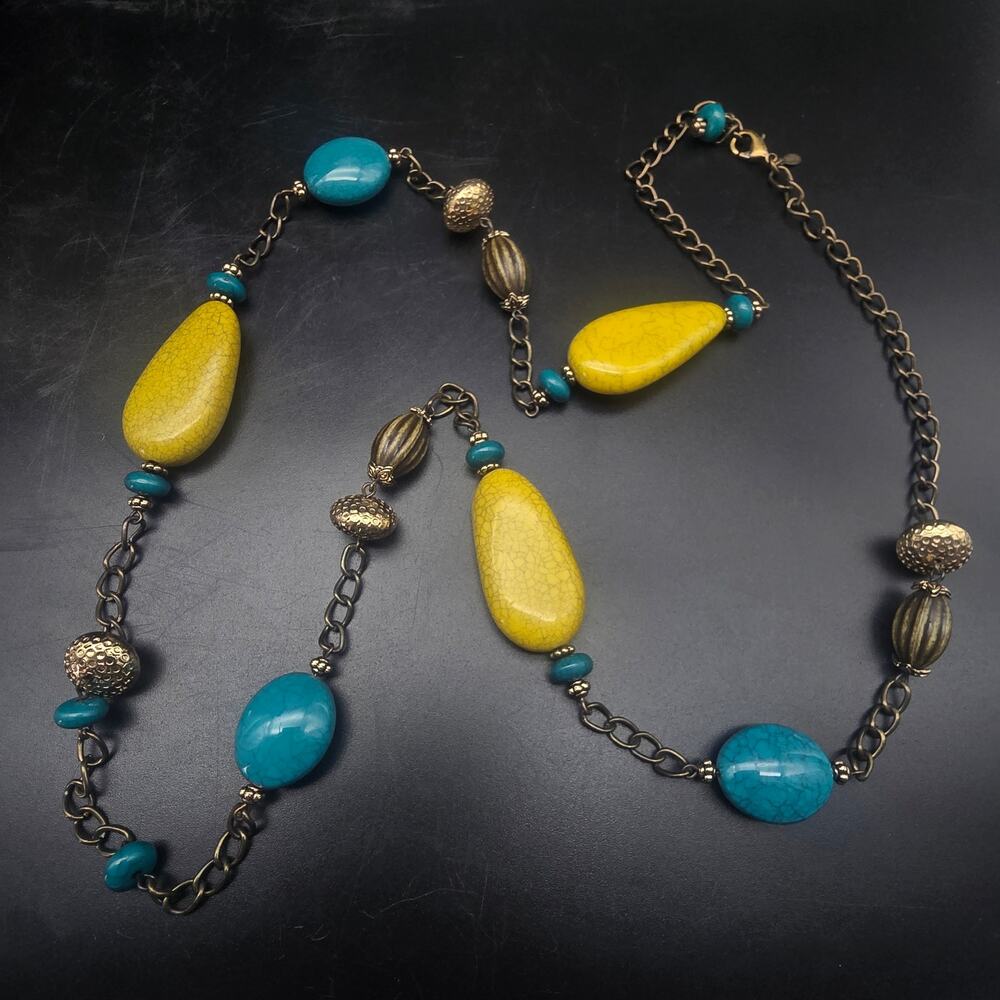 Premier Designs Buenos Aires Necklace Yellow Blue Beaded Chain